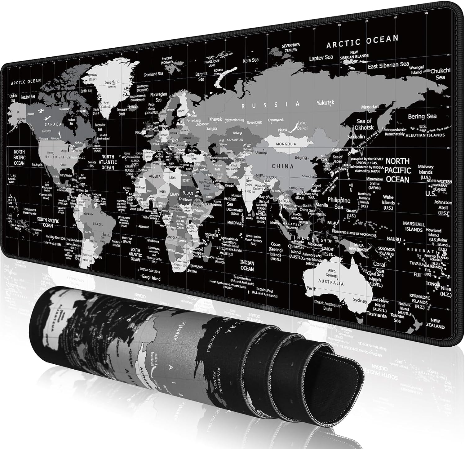 Topographic Contour Gaming Mouse Pad Large,XL Desk Pad Computer Mouse Pad for Keyboard with Stitched Edges, Anti-Slip Base,Waterproof Mousepad,Big Mouse Pad (Black,31.5" x 11.8")