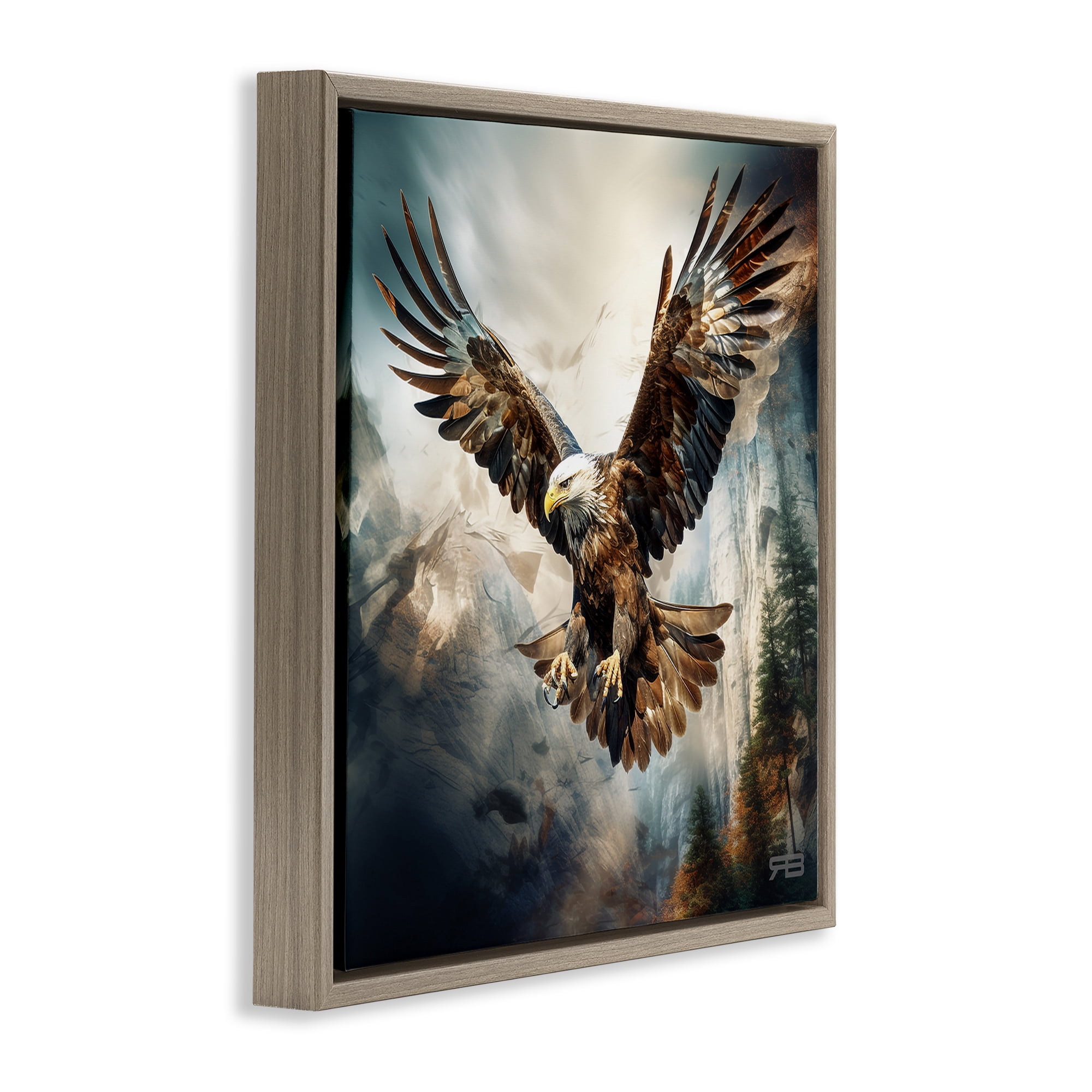 Stupell Industries Intense Eagle Spreading Wings Animals & Insects Painting Brown Floater Framed Canvas Art Print Wall Art, 18 x 18