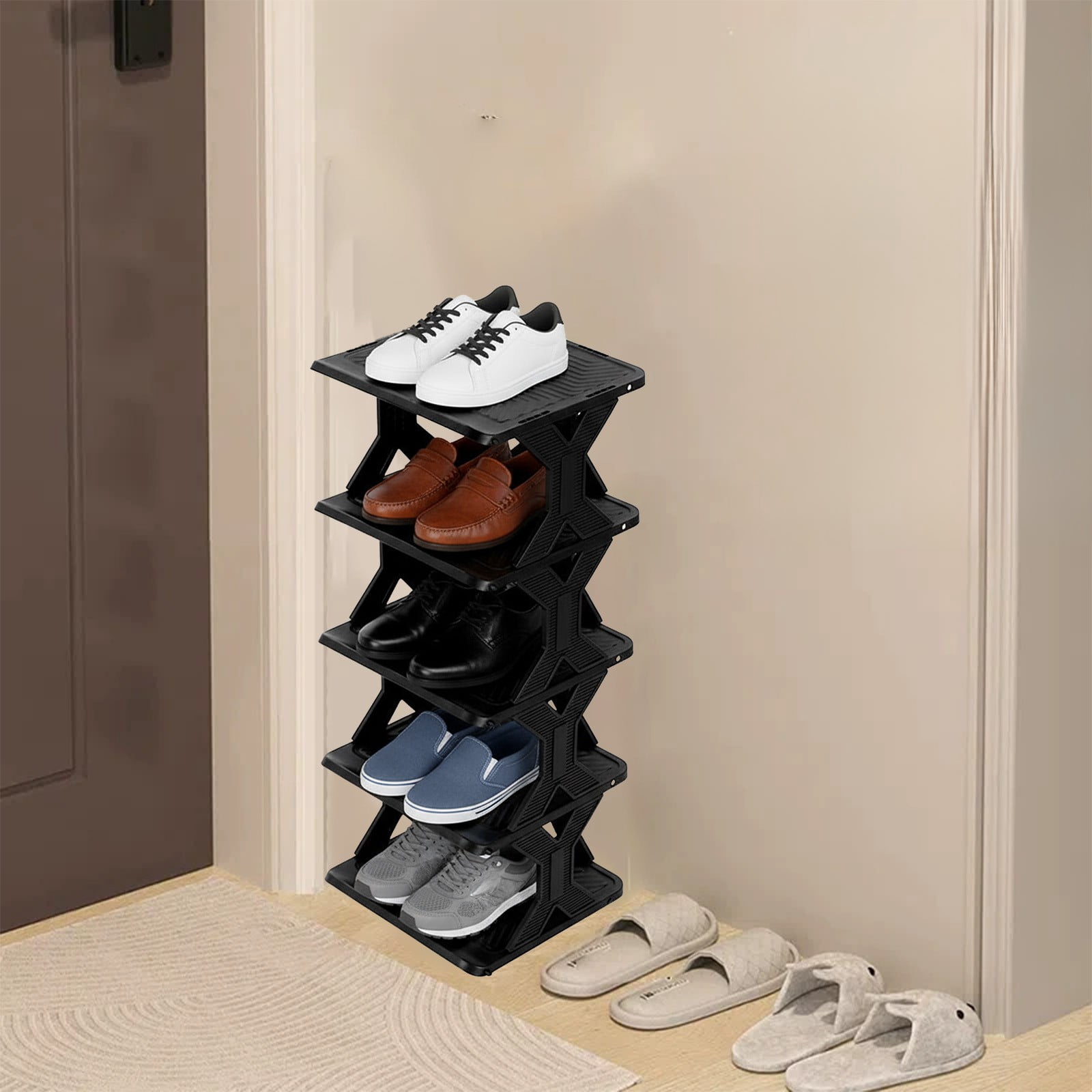 AZXY 5-Tier Corner Stackable Shoe Rack for Small Space,Narrow Shoe Rack Organizer,Shoe Rack Tower,Foldable Vertical Plastic Shoe Rack for Closet,Entryway,Doorway,Easy Assemble