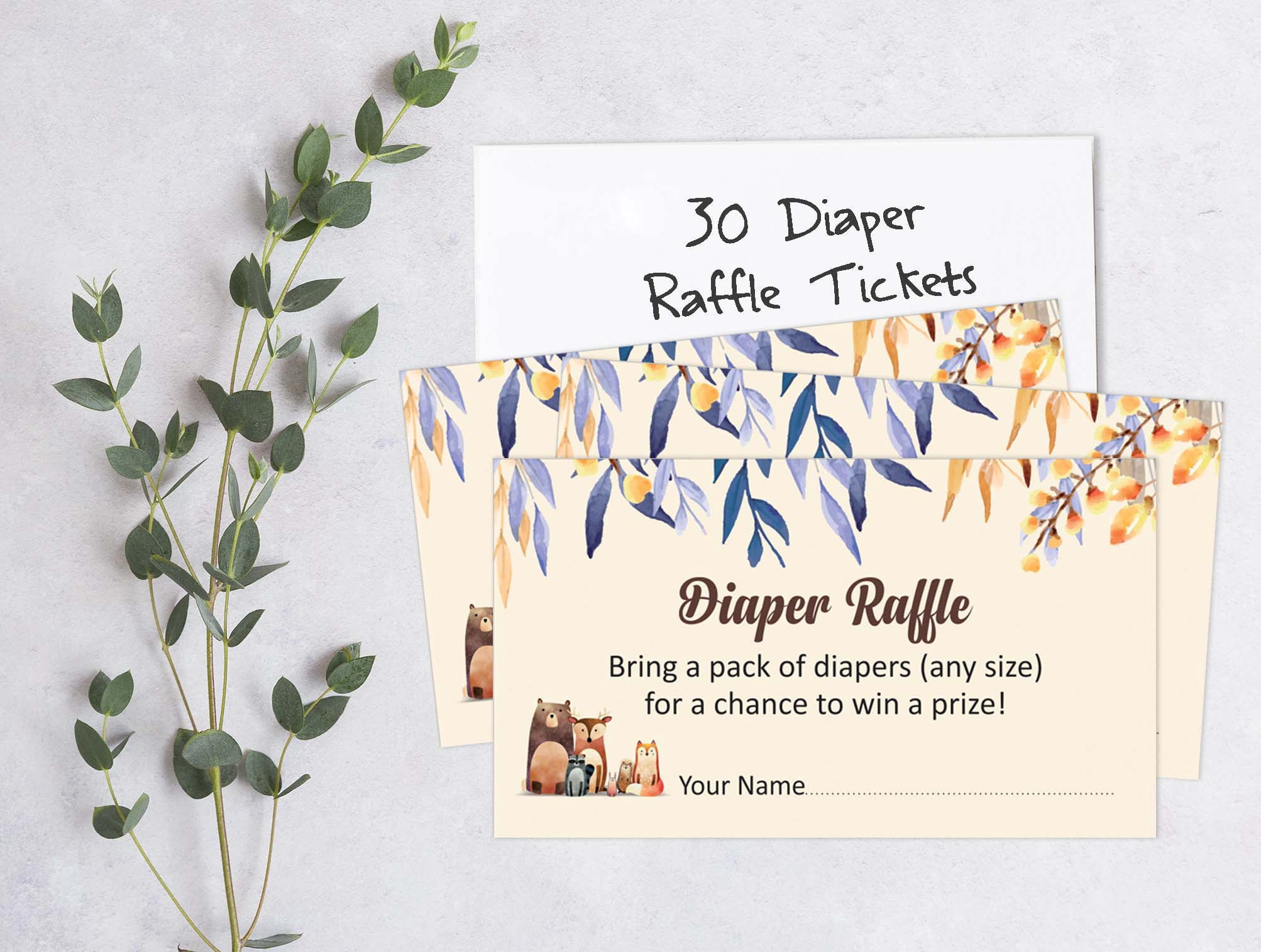 Inkdotpot 30Baby ShowerDiaper Raffle Ticket Lottery Insert Cards Supplies Games For Baby Shower Party Jungle Animals Bring A Pack Of Diapers To Win Favors Gifts And Prizes