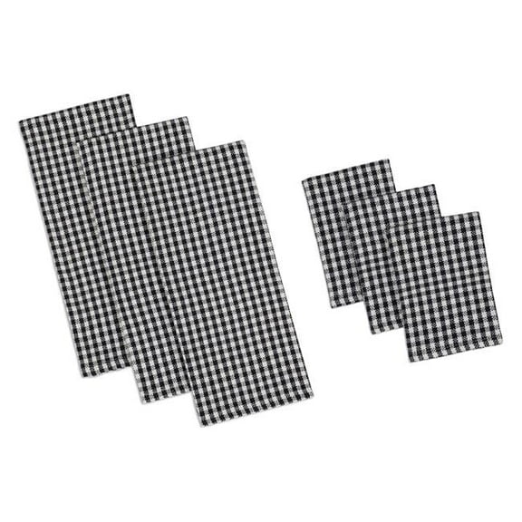 Black Check Heavyweight Dishtowel- Set of 3 & Dishcloth- Set of 3