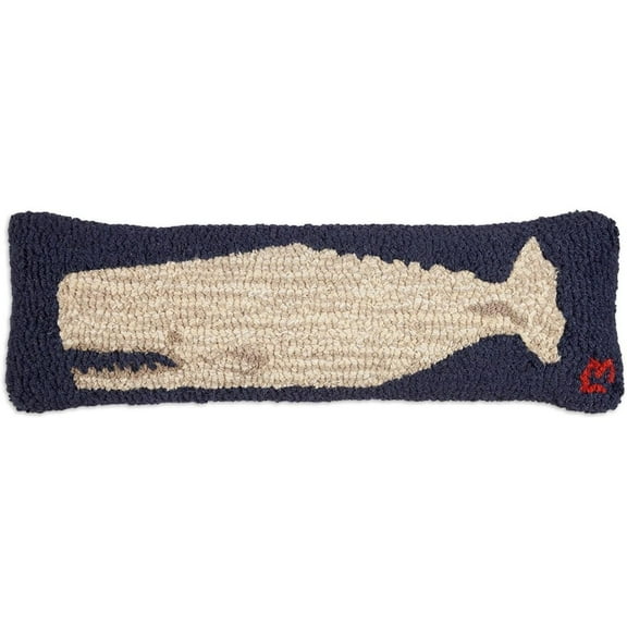 Bilot Artist-Designed Dick Whale Hand-Hooked Wool Decorative Throw Pillow (8” x 24”)
