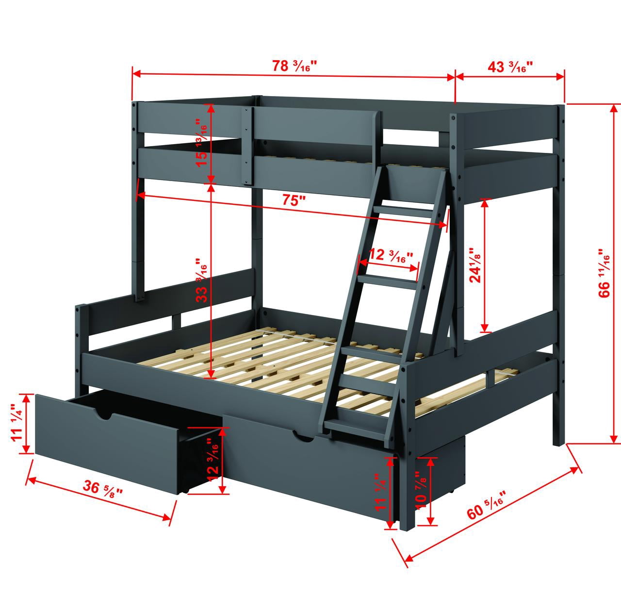 Donco Kids Low Board Panel Twin over Full Bunkbed with Dual Underbed Drawers
