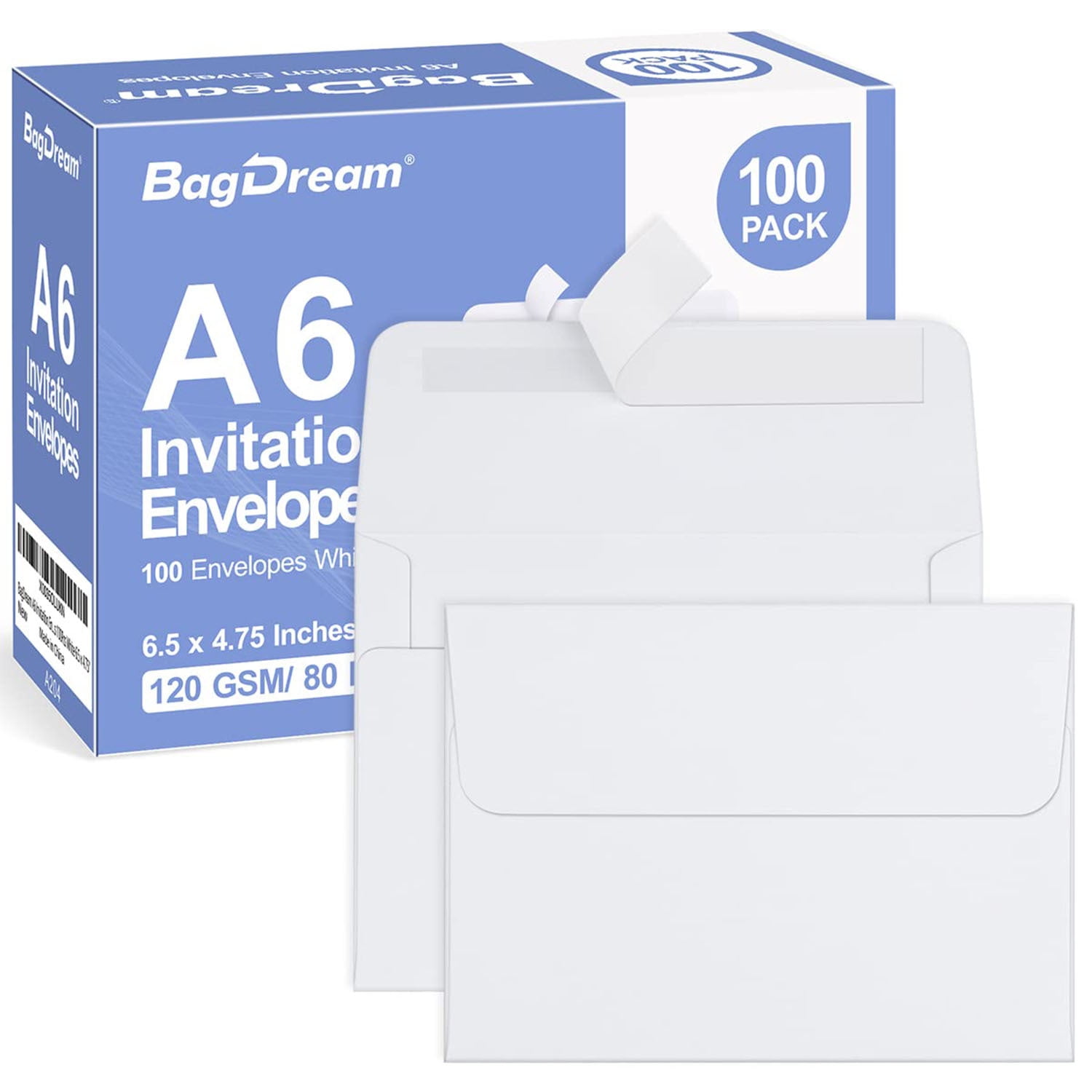 BagDream 100 Pack A6 Envelopes Self Seal 6.5 x 4.75" White Kraft Paper