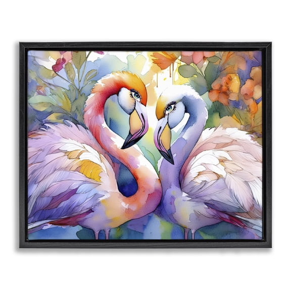 Stupell Industries Tropical Flamingo Love Pair Black Floating Frame Canvas Art, 21 x 17, by Shelly Craig