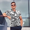 thumbnail image 4 of Picia Monochrome Botanical Illustration Print Men's Polo Shirt, Two-Button Closure Pique Polo Shirt, Summer Fashion Golf Shirt-3X-Large, 4 of 6