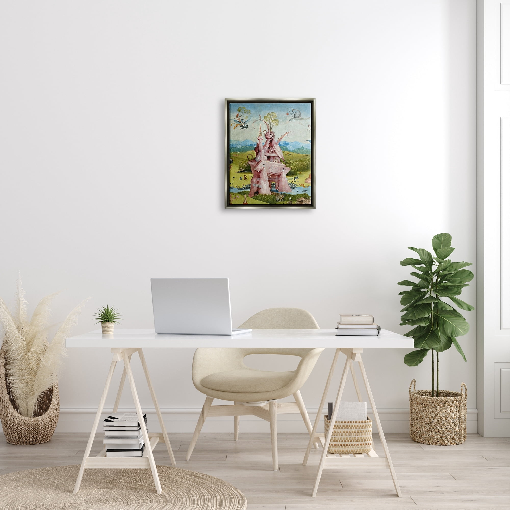 Stupell Industries Garden of Earthly Delights Left Panel Detail Hieronymus Bosch Painting Painting Luster Gray Floating Framed Canvas Print Wall Art, Design by one1000paintings