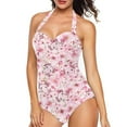 thumbnail image 4 of FKELYI Pink Floral Axolotl Print One Piece Swimsuit for Women Summer Swimwear with Soft Pads Breathable Monokini Tummy Control Bathing Suit Bikini Set for Lady Swimming Surfing, L, 4 of 6