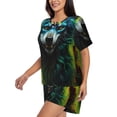 thumbnail image 2 of Fotbe Fluorescent Wolf Print Pajama Set for Women 2 Piece Loungewear Short Sleeve Tops and Shorts Set Soft Sleepwear-Large, 2 of 7