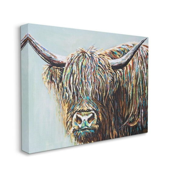 Stupell Industries Whimsical Rainbow Hair Woolly Highland Cattle Portrait Canvas Wall Art, 16 x 20, Design by Carolee Vitaletti