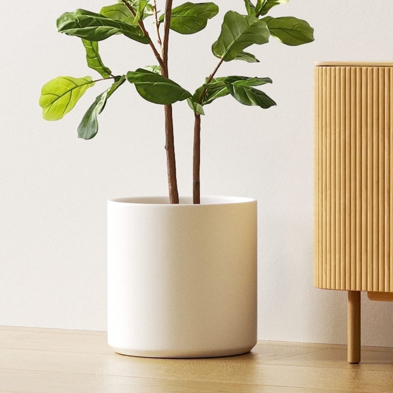 Bemay 12-Inch Ceramic Plant Pot with Drainage Hole & Plug for Indoor Outdoor Use,Large Indoor Planter for Plants, Mid-Century Modern White Flower Pot