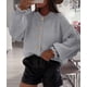 thumbnail image 2 of Suéter PRETTYGARDEN 2025 con Volantes, Abierto al Frente, Gris, Talla L, 2 of 5
