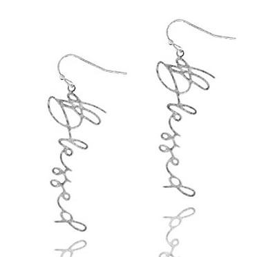 Blue Box Boutique Inc Silver Script Blessed Earrings for Women, Teens | Communion. Baptism, Confirmation Gift