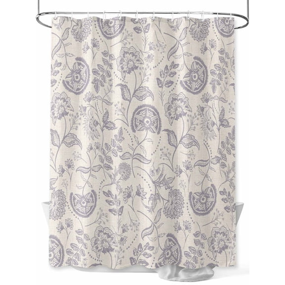 Retro Pastoral Shower Curtain, Purple Flowers Linen Background Farmhouse Waterproof Shower Curtain Set with 12 Hooks Lightweight Washable Fabric Shower Curtains for Bathroom 72x72 Inches