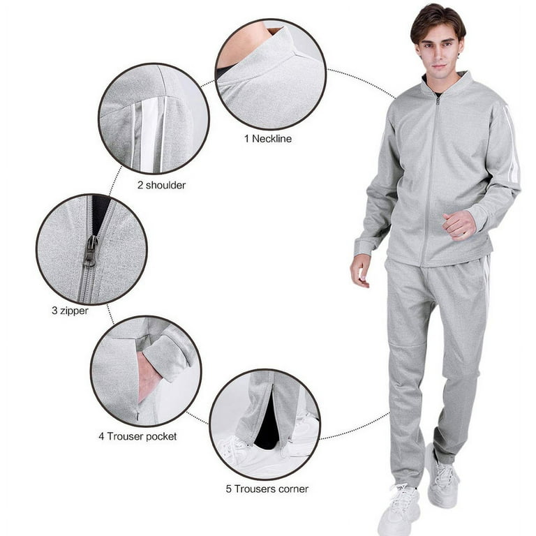 Tracksuits Men,Full Zip Athletic Sport Sweatsuits Outfits 2 Piece,Polo  Jogging suits for Men-Grey，XL 