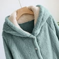 thumbnail image 5 of successthop Womens Flannel Robe Fuzzy Bathrobe Button Long Winter Hooded with Cute Ear Cozy Sleepwear with Pocket Blue L, 5 of 9