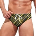 thumbnail image 2 of PEASKJP Mens Stripe Swim Briefs Bikini Retro Swimsuit Bathing Suit (Yellow,L), 2 of 5