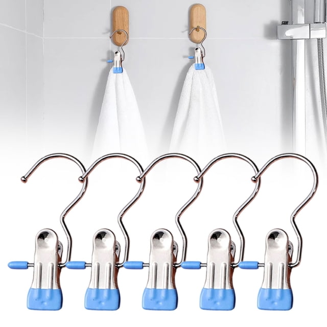Yuehao Stainless Steel Trouser Hangers with 360° Rotating Hook, Multi-Functional Clips for Pants, Skirts, towels, 5 Pack, Blue