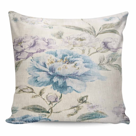 Throw Pillow Covers 24x24 Inch, Blue Purple Floral Decorative Pillow Cases for Couch Sofa Bed, Vintage Botanical Burlap Cotton Linen Square Home Decor Pillowcases with Hidden Zipper