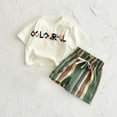 thumbnail image 3 of Agkizg 2PC Letter Graphic Short Sleeve Top Striped Shorts Set Casual Summer Outfits (Toddler Boy's or Toddler Girl's),2-Piece Set,Sizes 6 Months-3 Years, 3 of 4