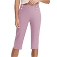 thumbnail image 6 of Frostluinai Yoga Capris for Womens High Waist Straight Leg Pants Stretch Slim Fit Capris Solid Color Gym Trousers Slit Hem Capris with Pocket, 6 of 8
