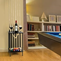 6-Cue Stick Metal Frame Billiard Rack w/ 3 Drink Holders Black