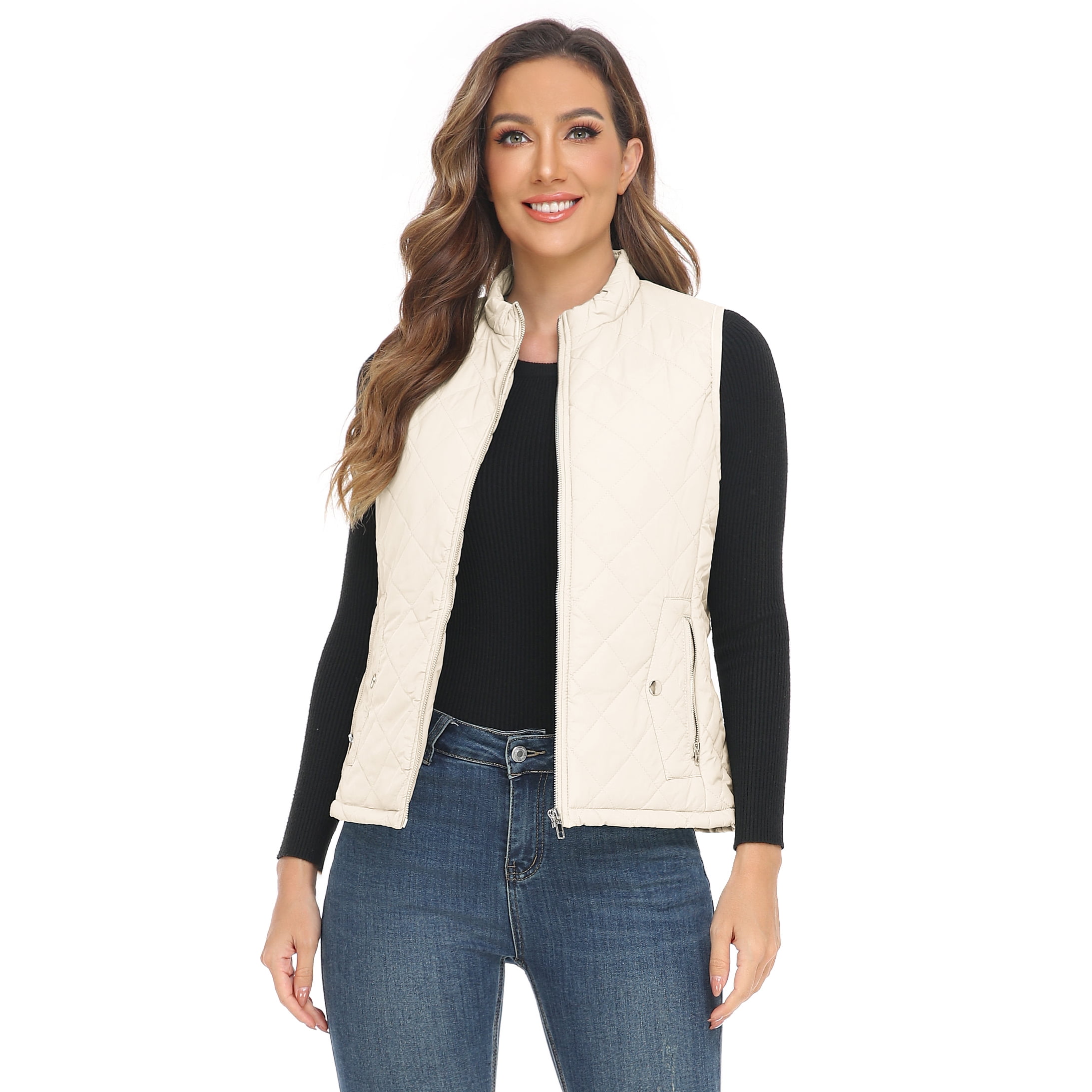 LK women's vest - Stand Collar Lightweight Padded Gilet for Women (White-M)