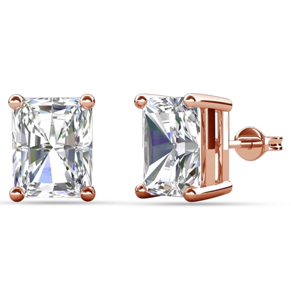 Cate & Chloe Mia 18k Rose Gold Plated Stud Earrings with 4ct Emerald Cut Simulated Diamonds Gift for Women