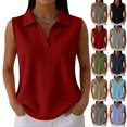 thumbnail image 2 of Waffle Tank Tops for Women Sleeveless Polo Shirts V Neck Collared Golf Shirts Office Business Casual Summer Vest Tops,Wine,XXL, 2 of 5