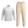 thumbnail image 5 of Glisme Mens 2 Piece Sets Summer Outfits Breathable Linen Long Sleeve Shirt With Button And Comfortable Pants For Home Yoga Casual Wear Outdoor Beach Durable Matching Set White, 5 of 6