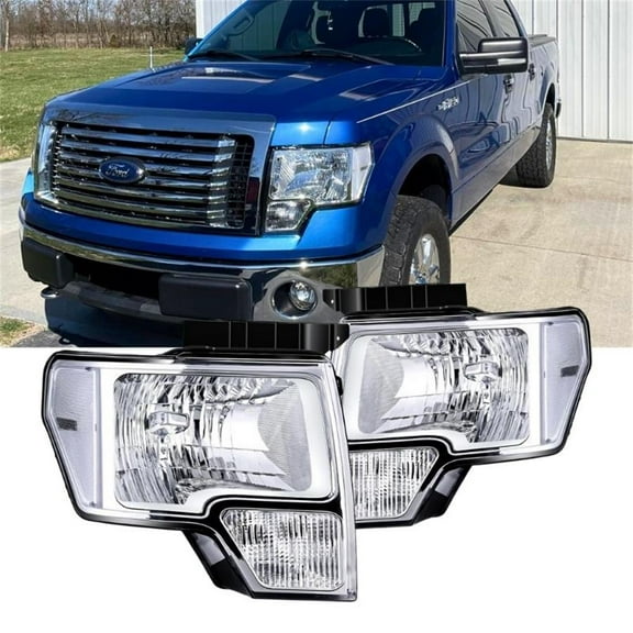 Nilight Headlight Assembly 2009 - 2014 F150 Chrome Housing Clear Corner Clear Lens Headlamp Replacement Driver and Passenger Side 2 Pcs