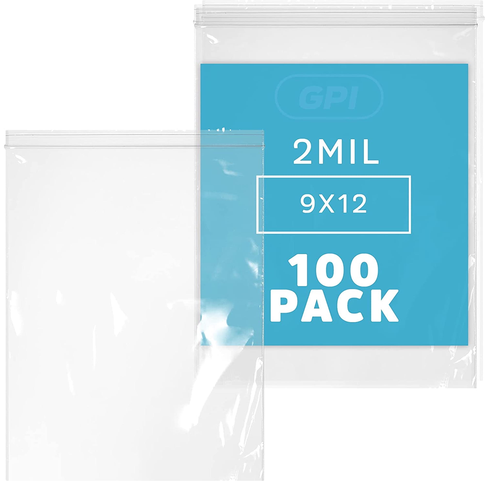 GPI 9” x 12” Reclosable Ziplock Bag 2 Mil Jumbo Clear Zipper Bags for
