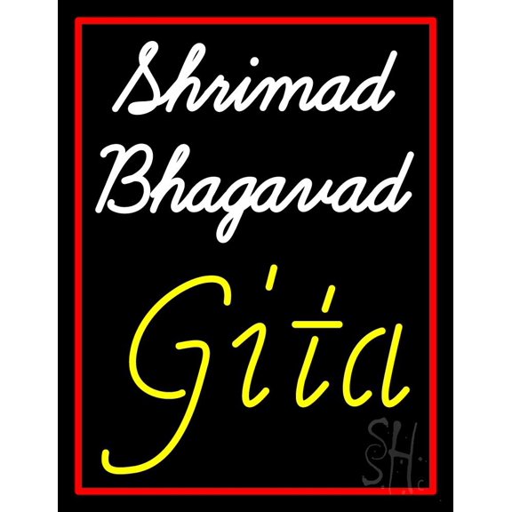 Shrimad Bhagavad Gita With Border LED Neon Sign 31" Tall x 24" Wide - inches Black Square Cut Acrylic Backing, with Dimmer - Premium built indoor Sign for Home décor, Religious place, Store interior.