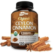 NutriFlair Organic Ceylon Cinnamon 1200mg per Serving Dietary Supplement, 120 Capsules