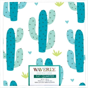 Waverly Inspirations 18" x 21" 100% Cotton  Quarter Cactus Teal Print Craft Quilting Fabric, 1 Each