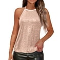 thumbnail image 2 of Womens Sequin Halter Top Sleeveless Sparkle Tank Tops Glitter Dressy Shirts Evening Clubwear Cocktail Party Camisole Tops,Champagne M, 2 of 6
