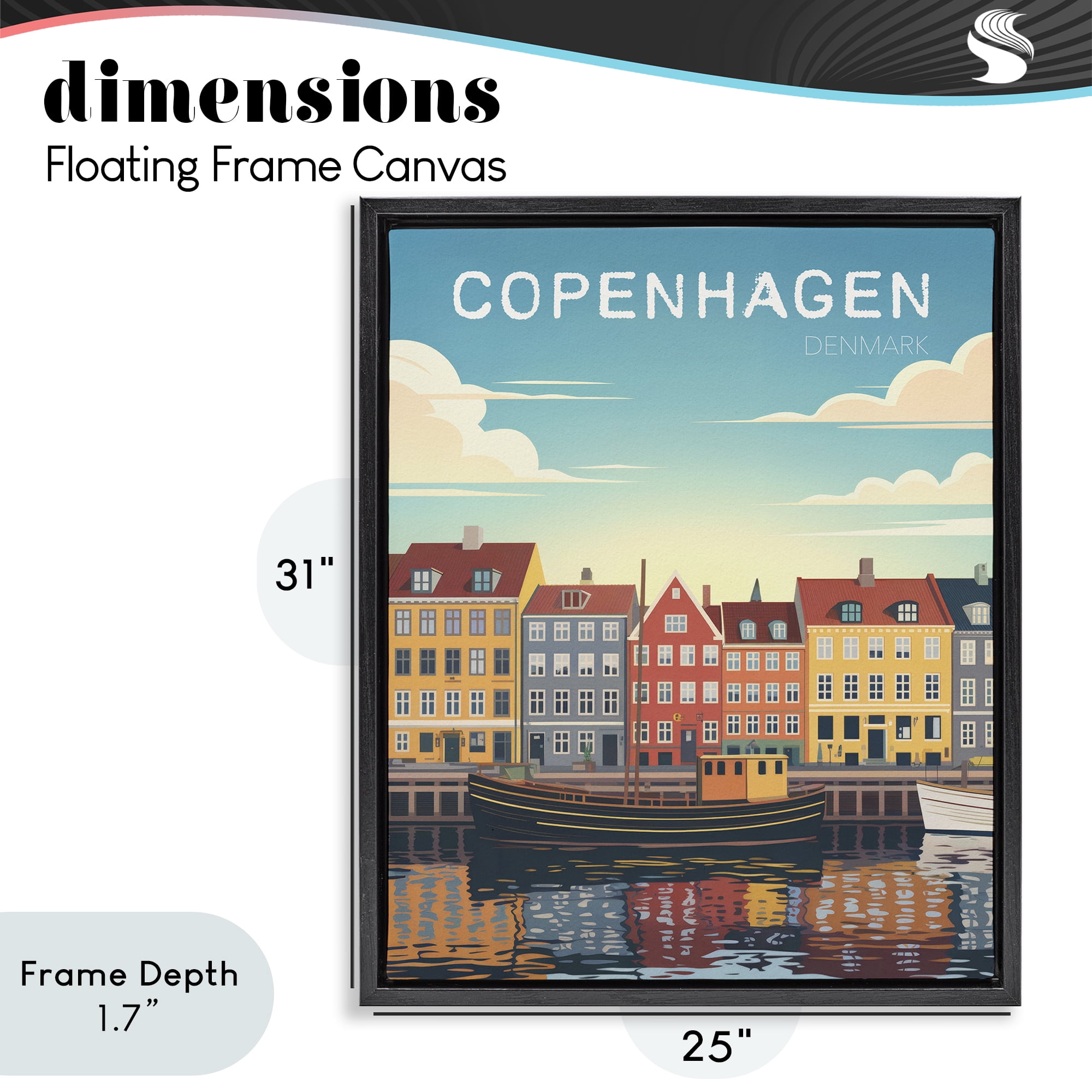Stupell Industries Copenhagen Cityscape with River Black Framed Floater Canvas Wall Art, design by Andreas Magnusson