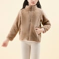 thumbnail image 2 of KAUOD Girls Full Zipper Mock Neck Jackets Fleece Soft Christmas Winter Coats Kids Long Sleeve Warm Plush Outwear with Pockets, 2 of 4