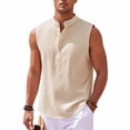 thumbnail image 2 of Neer Ribbed Tank Tops for Men Summer Sleeveless Henley Shirts Crewneck Tees Muscle Slim Fit Tank Top Size 3XL Khaki, 2 of 6