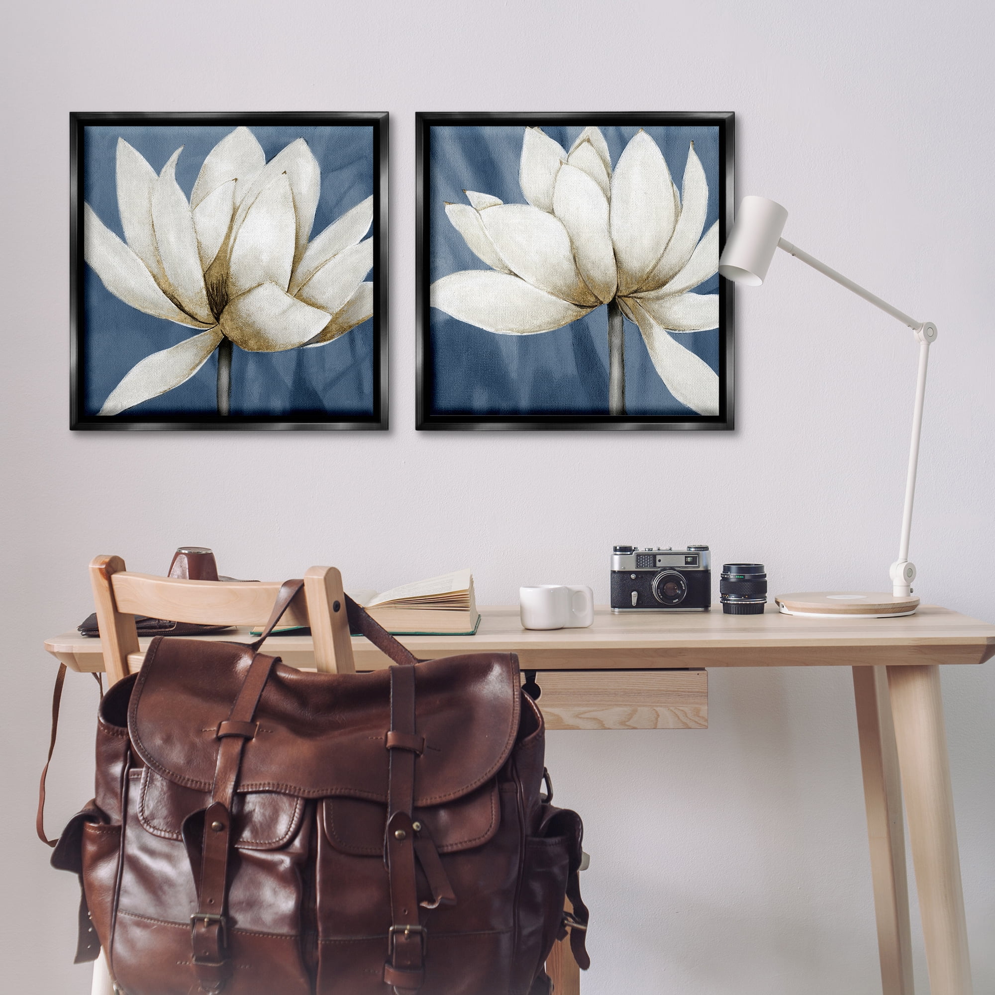 Stupell Industries Traditional Floral Falling Petals Plants & Flowers Painting Black Floater Framed Canvas Art Print Wall Art, 25 x 25, Set of 2