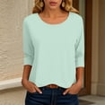 thumbnail image 2 of felwors 3/4 Length Sleeve Womens Tops Casual Loose Fit Crewneck T Shirts Cute Solid Three Quarter Length Tunic Tops Light Blue, XXL, 2 of 6