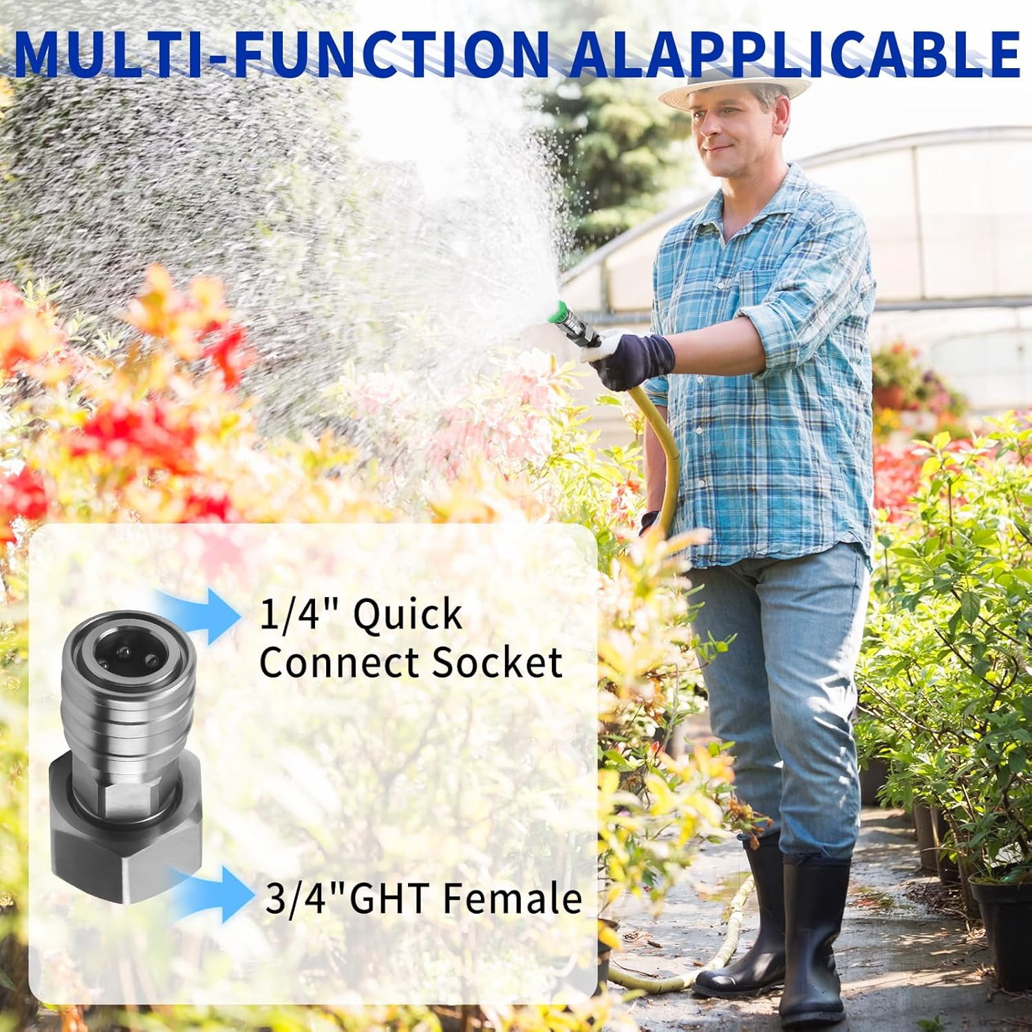 FRKSMD-3/4” GHT to 1/4” Quick Connect Fitting Garden Hose to Pressure Washer Adapter Stainless Steel for Car Nozzle Washing Accessory and Hose Attachment