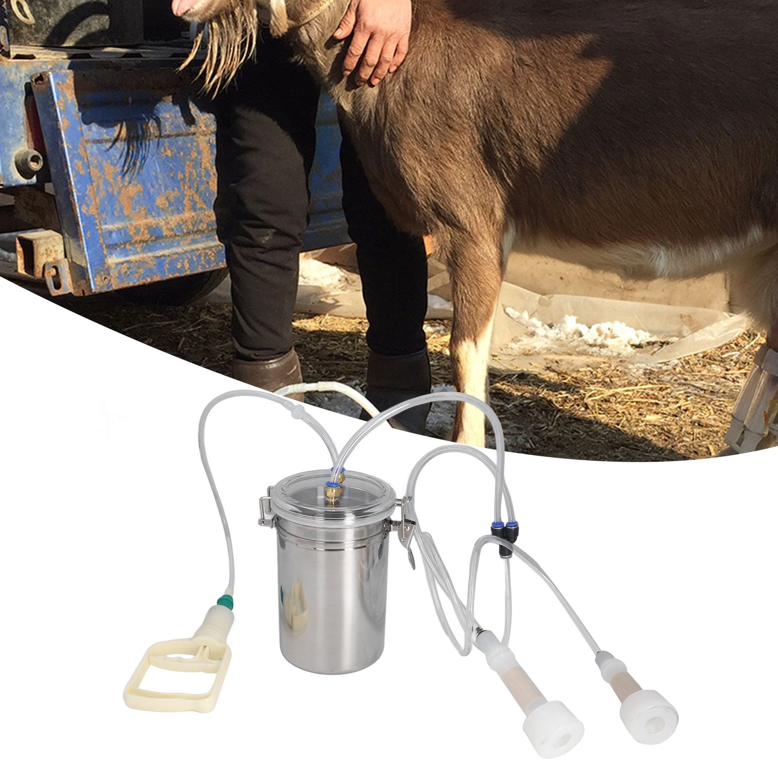 2L Chèvre Domestique Portable, Vide en Acier Inoxydable Bovins Chèvre Trayeuse, Kit de Machine de Traite Manuelle pour la Maison Petite Échelleferme, Facile à Utiliser