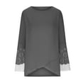 thumbnail image 4 of Asymmetrical Split Hem Tunic Tops for Women Hollow Layered Long Sleeve Loose Blouses Dressy Casual T-Shirts, 4 of 5