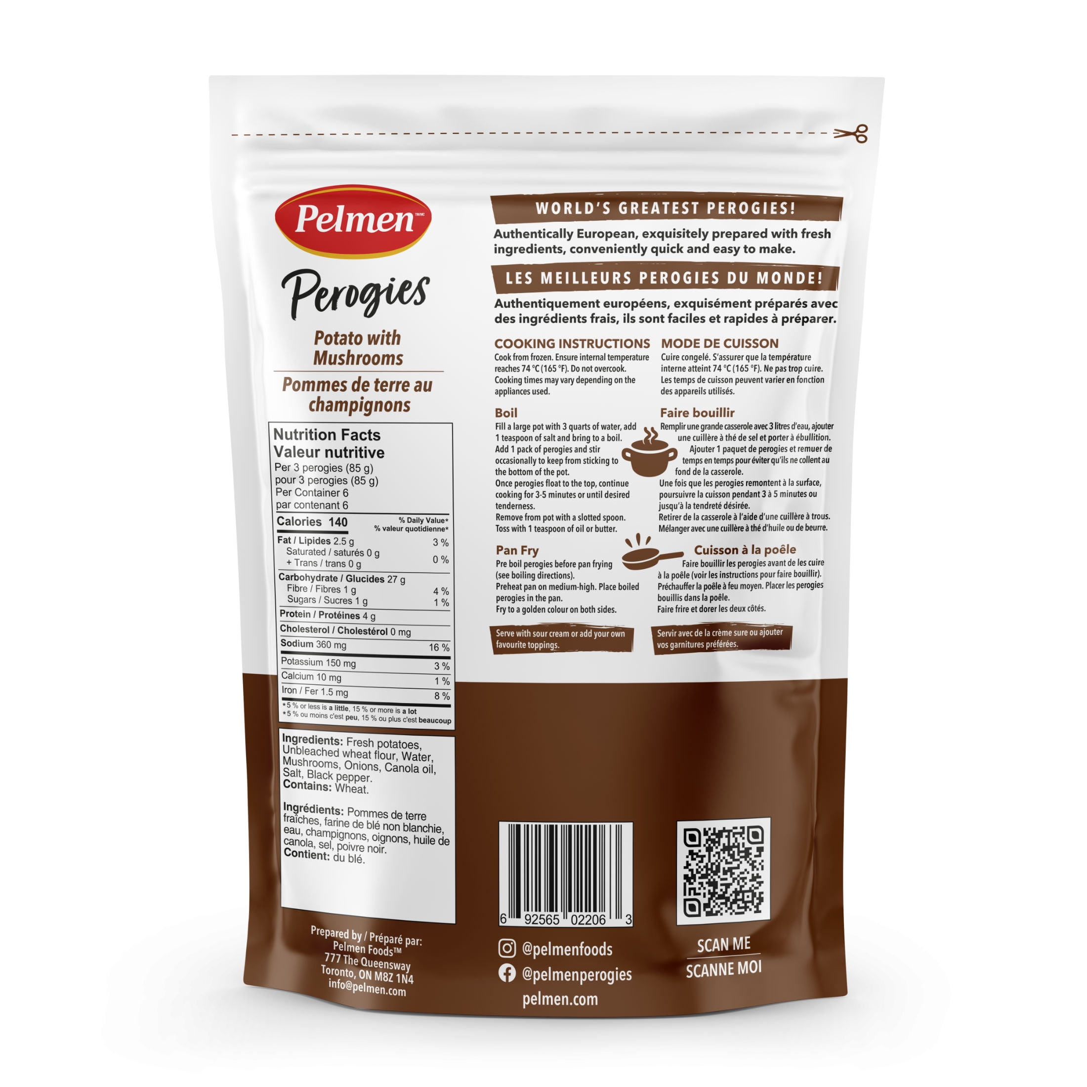 Pelmen Potato with Mushrooms Perogies, 500g Bag, WORLD'S GREATEST PEROGIES!