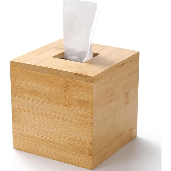 Tissue Box Cover, Square Holder, Bamboo Facial Paper Holder for Bathroom, Bedroom, Dinner Table, Office (1 Pack, 5.7 x inch)