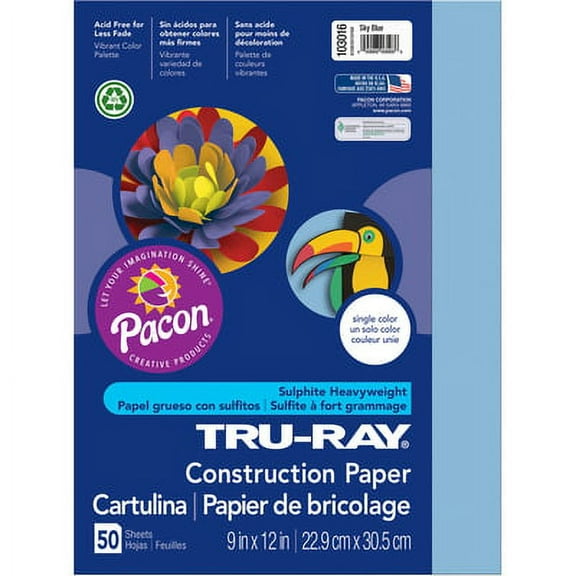 Pacon-2PK Tru-Ray Construction Paper, 76 Lb Text Weight, 9 X 12, Sky Blue, 50/Pack