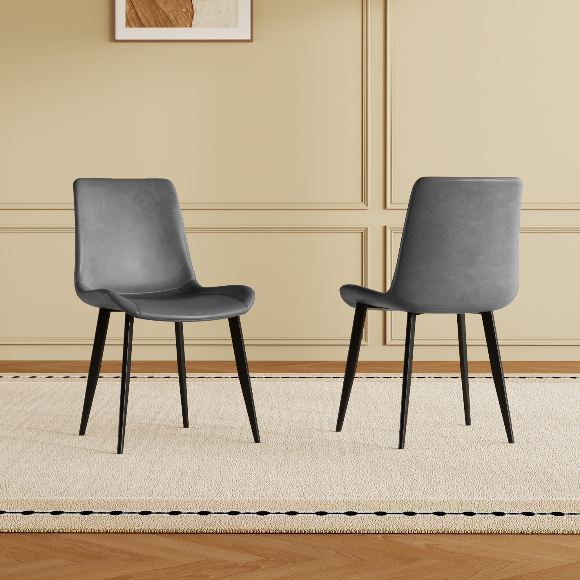Dining Chairs Set of 4, Modern PU Leather Upholstered Chairs with Metal Legs, Gray Kitchen Dining Room Side Chairs, Comfortable Stackable Design for Home & Office