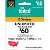 Total Wireless $60 Unlimited Family 30-Day 2 Lines Prepaid Plan (30GB Shared Data at High Speeds, then 2G) + 10GB of Mobile Hotspot per line Direct Top Up