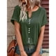 thumbnail image 2 of Camisa verde de verano transpirable con detalle de botones en el frente, talla L, camiseta de manga corta con cuello en V, 2 of 7